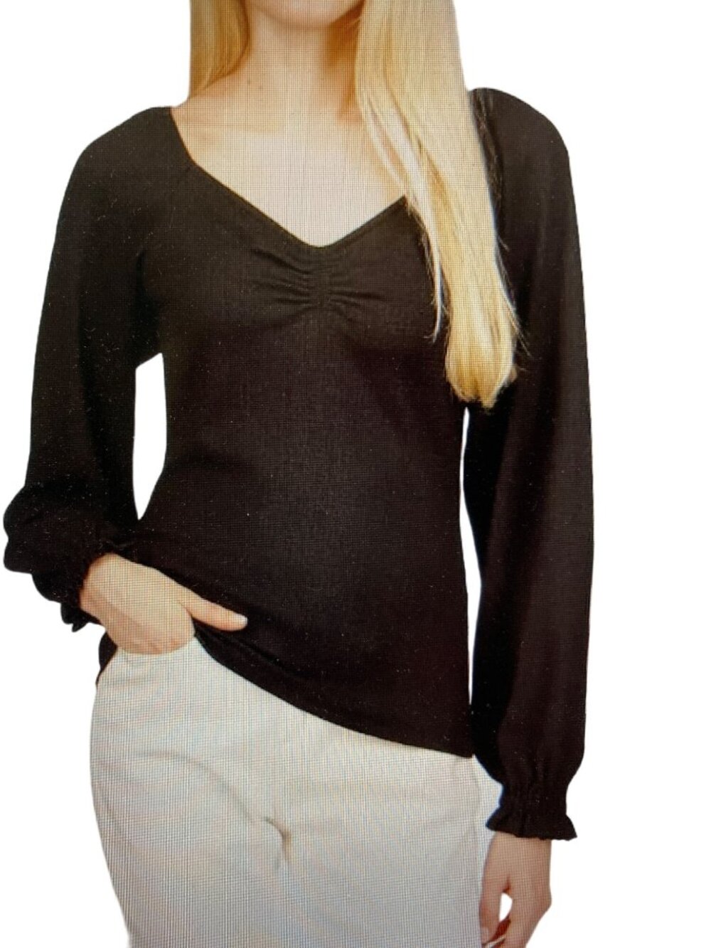 MICHAEL KORS WOMENS ROUCHED PUFF-SLEEVE TO BLACK PLUS 2X NWT